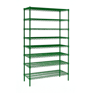 4+4 Tiers Heavy Duty Wire Shelving Zinc+Anti microbial Epoxy in Green 1213x457x3660 mm