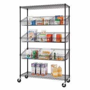 5 Tier Wire Basket Shelving Cart - slws10194